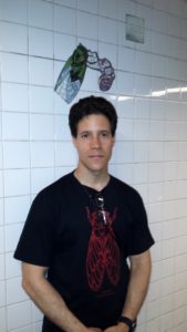 Elias Bonaros in the Manhattan Subway new a Cicada Tile Mosaic