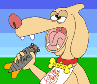 This is a cartoon of a dog about to eat a cicada